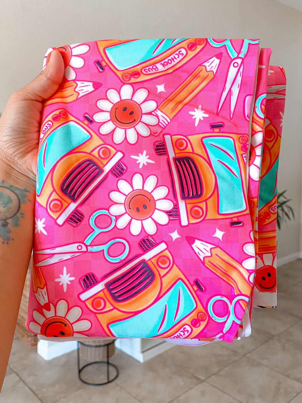 Hot pink school bus